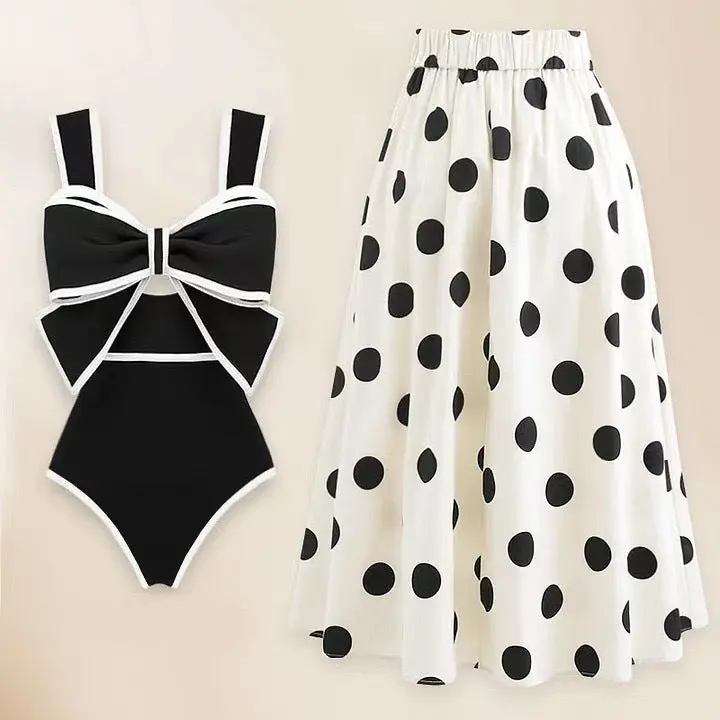 Bikini Suit Skirt Conservative Swimwear Women Sleeveless High Waist Swimsuit Set