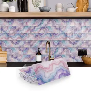 16/32/64PCS SJM 3D Pink Purple Blue Layered Agate Texture Self-Adhesive Stickers PE Foam Waterproof Kitchen Bathroom Decor