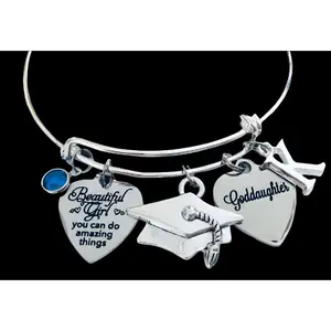Goddaughter Graduation Personalized Expandable Charm Bracelet Adjustable Silver Bangle