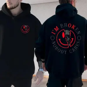 2 Sides I'm Broken Nobody Cares Shirt Sweatshirt Hoodie, Broken Emoji&Skull T Shirt, Menswear, Casual Streetwear, Unisex Sweater Pullover Tee