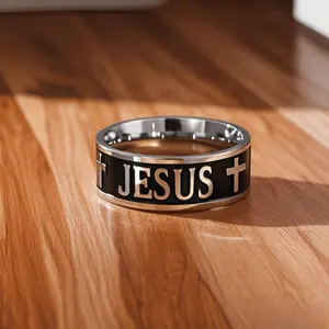Stainless Steel Men's Unique Vintage Embossed Cross Ring - Glamorous Crucifix Motif with "JESUS" Lettering, Avant-Garde Punk Fashion Costume Jewelry, Ideal Gift for Valentine's Day, Weddings, Unique Rings, Fashion Rings, Cross Design Rings,summerwins