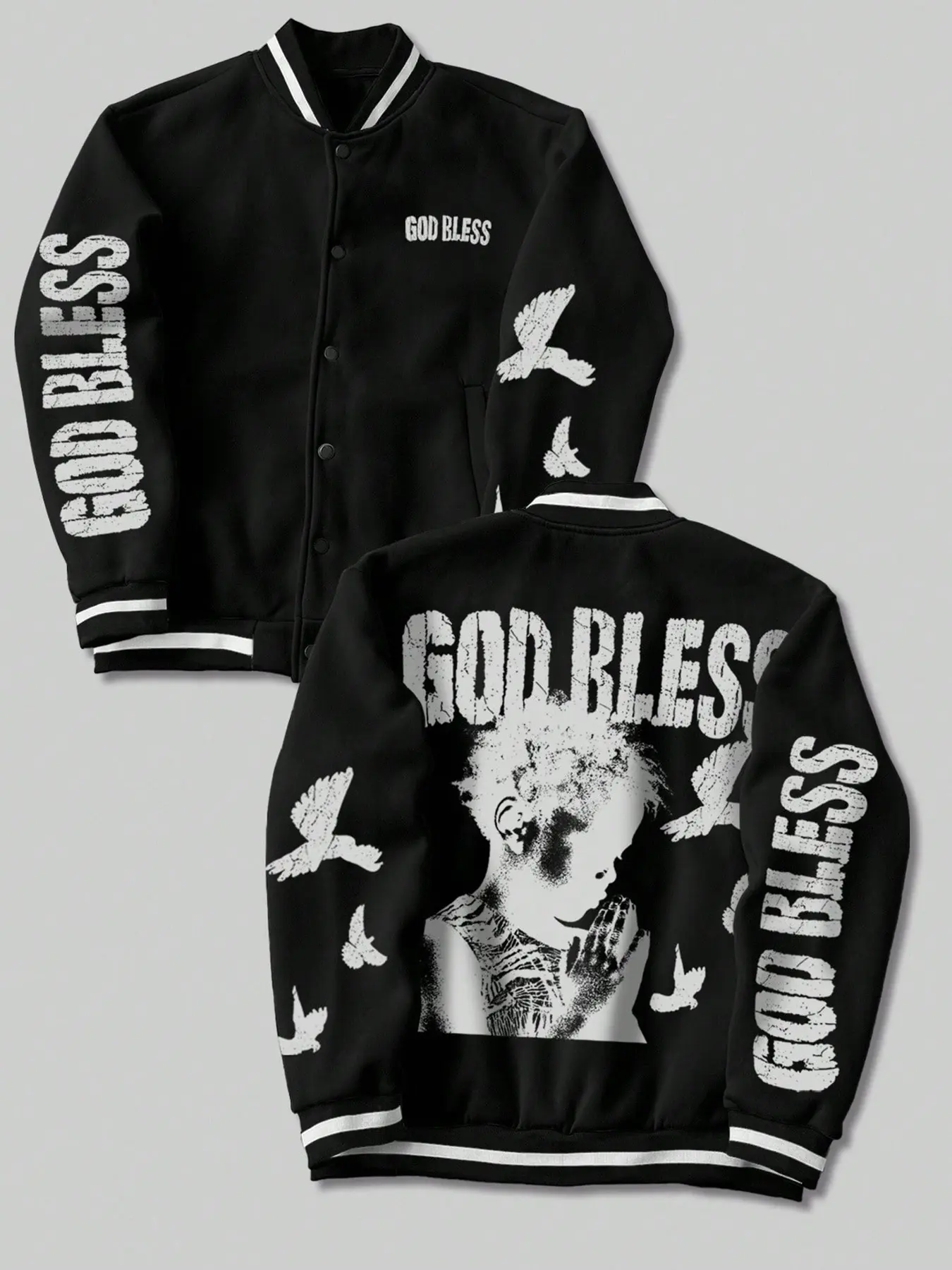 Men's Baseball Uniform Jacket Coats, Faith Prayer Graphic Print, Fitted Vintage American Street Style, Casual Fall/winter God Jacket, Menswear