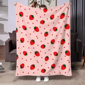 Strawberry Flannel Blanket, Football Fan Gift, Modern Rectangular Polyester Fiber Blanket, Suitable for Various Occasions