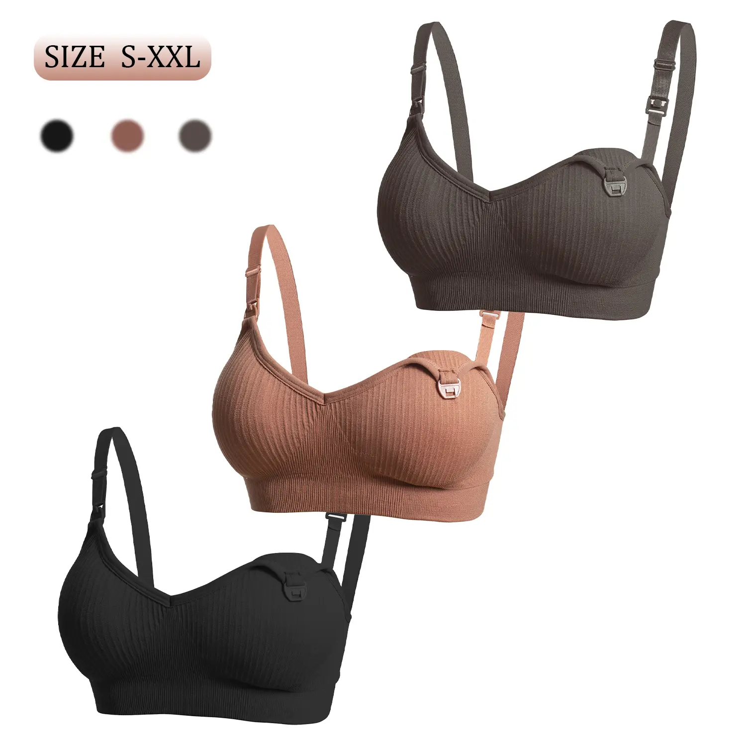 Women's 3PCS Wireless Maternity Solid Bra, Clip-Down Nursing Bra with Adjustable Straps Customize Your Fit, Seamless Gentle Shaping Support for Pregnancy & Breastfeeding