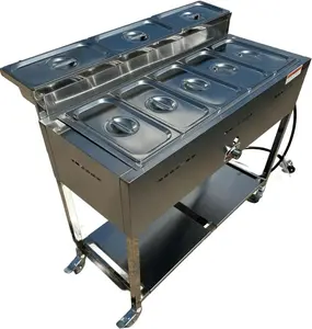 5 Pan Steam Table Food Warmer Cart | Heavy Duty Commercial Stainless Steel | Portable 4 Wheels | Outdoor Propane | 3 Condiment Containers | 8 Total Standard 1/3 Pans (12” x 6” x 4”) | CSA Approved | Catering, Home, and Backyard Use