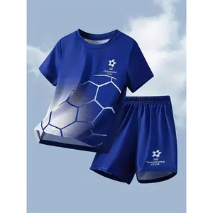 [2pcs Boys' Soccer Outfit] 2pcs Boys' Soccer Outfit - Black & Yellow Football Jersey & Shorts Set, Lightweight Athletic Clothes for Training, Matches, Birthday Parties - Non-Stretch Fabric, Easy Slip-On Design for Active Boys