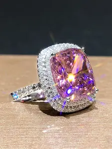 1 PC Gorgeous Style Pink Cubic Zirconia Ring For Women For Wedding Engagement Anniversary Party Jewelry Valentine's Day Gift Artificial Zircon Ring