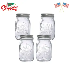 Mason Jars 17 oz With Regular Lids and Bands, Ideal for Jam, Clear- Set of 4