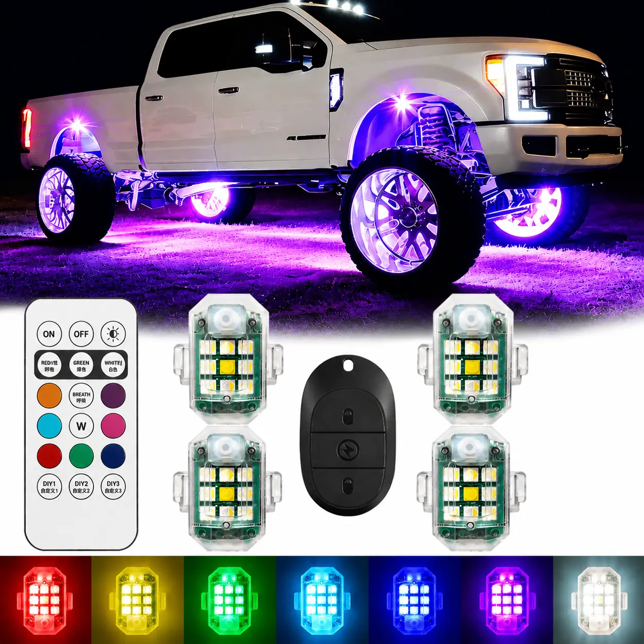 Wireless RGB LED Car Underglow Kit –  Strobe Lights, Remote Control, USB Rechargeable Ambient Light, RGB Wireless LED Strobe Lights for Car Motorcycle Truck