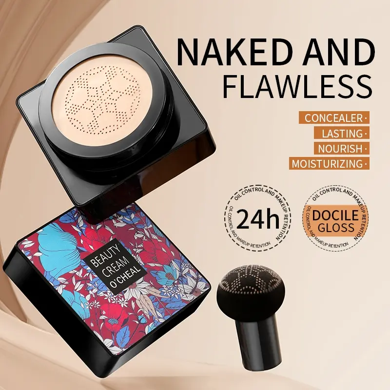 Mushroom Head Air Cushion CC Cream 24H Long-Lasting Oil Control Moisturizing Hydrating Lightweight Buildable Coverage Foundation Makeup Flawless Skin Finish Cosmetics Products