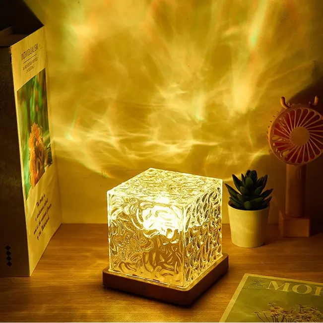 Rechargeable ABS Plastic Shower Lamp - Contemporary LED Nightlight, 16-Color Ocean Wave LED Projector with Remote, Dimmable Waterproof Rotating Flame Light for Bathroom Decor, Festive Decorations, Colorful Lights