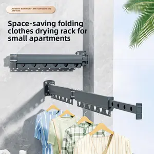 Wall-Mounted Clothes Rack, Aluminum Alloy Extendable Drying Rack, Space-Saving, Foldable Design, Ideal Indoor Clothing Organizer