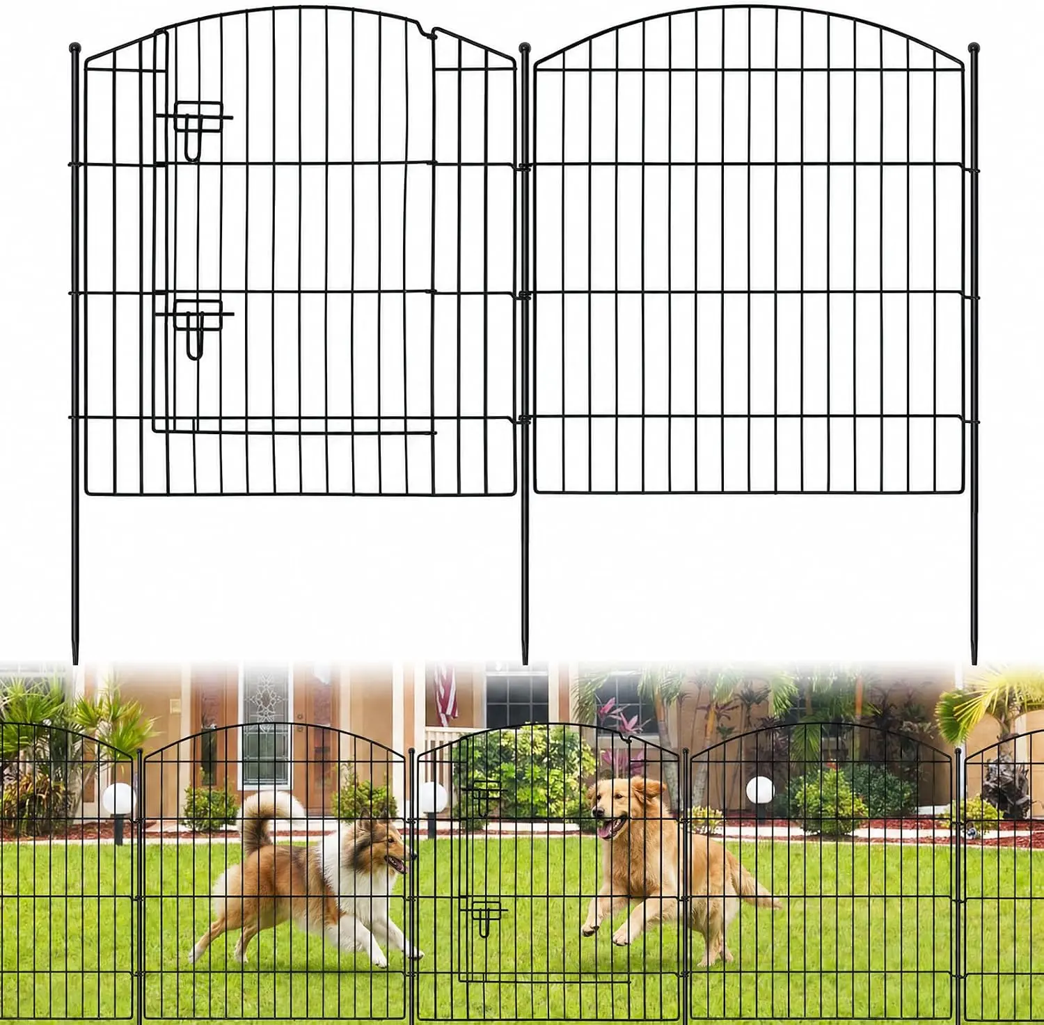No Dig Decorative Garden Fence with Gate 32in(H) x 22ft(L), 9 Panels+1 Gate+11 Stakes, Rustproof Metal Animal Barrier, Temporary Dog Fencing Outdoor for Yard, Patio, Flower Bed, Landscape