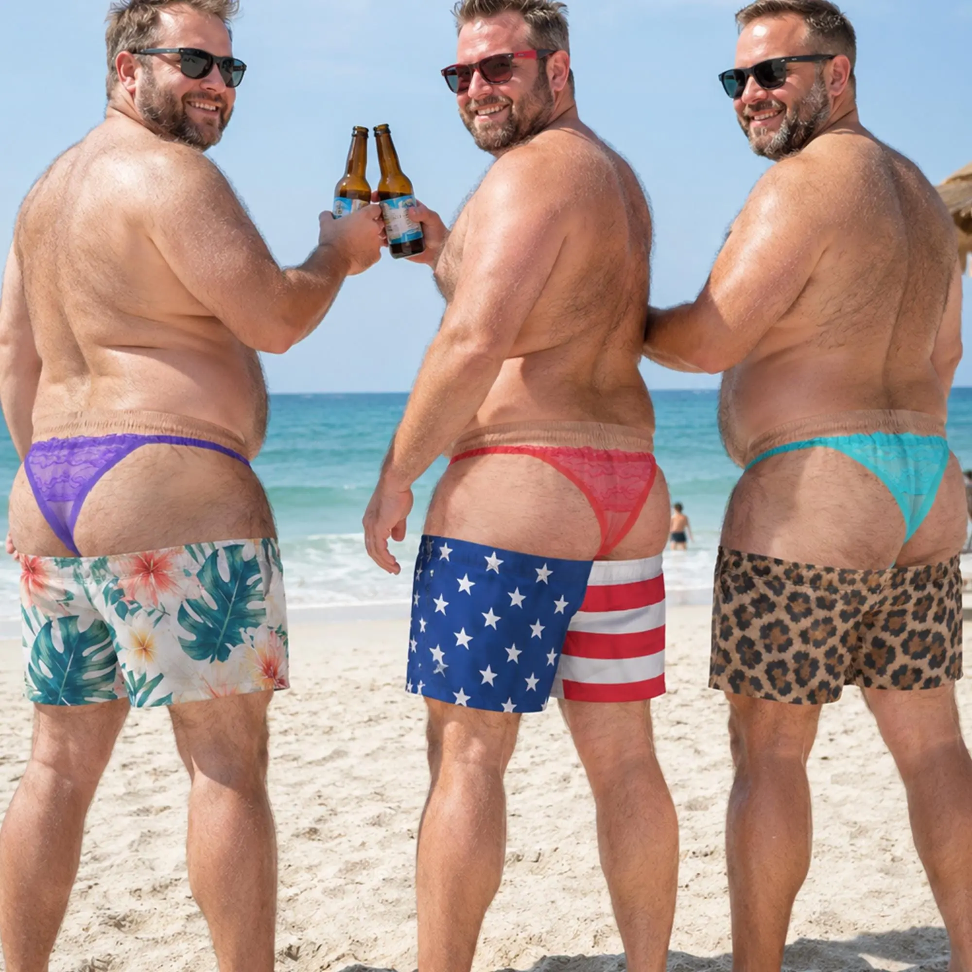 Funny Men Swim Trunks, Personalized Women Thong Mens Swim Trunks, Humor Beach Shorts, Gag Gift for Men