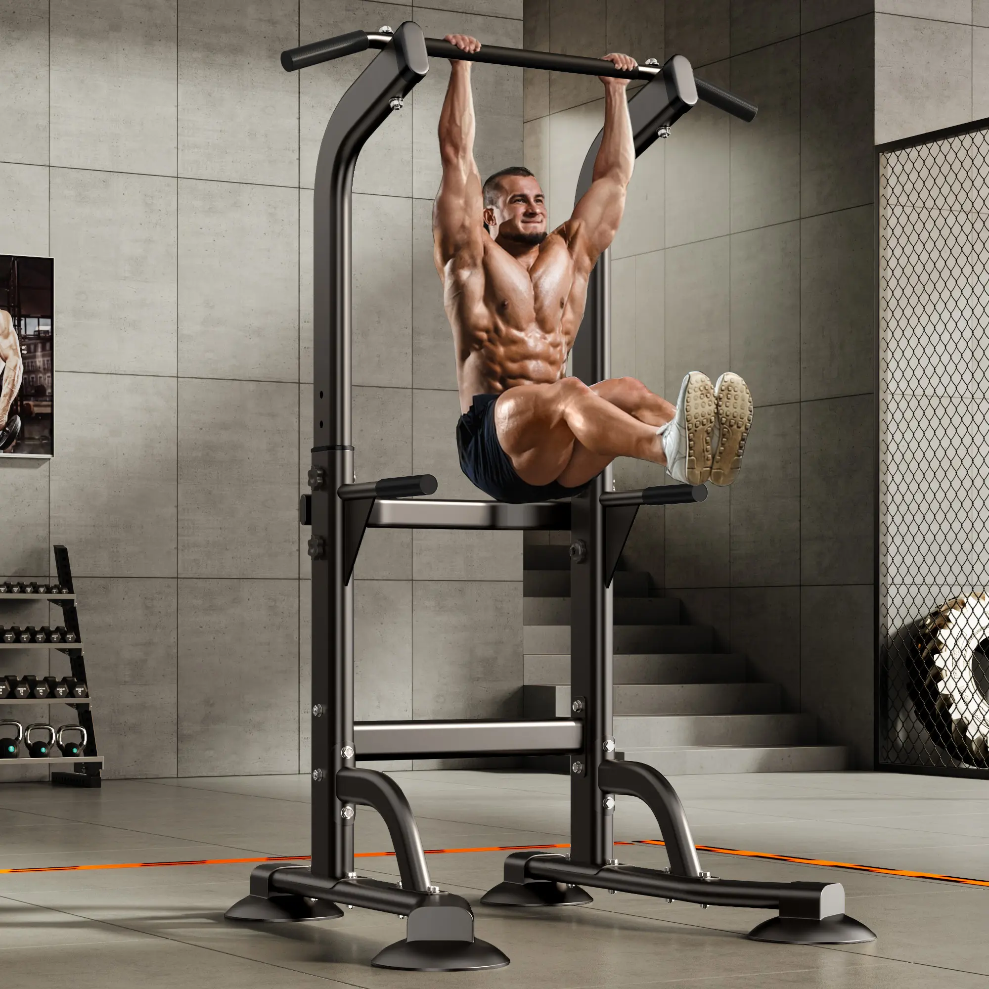 Space Saving 5-in-1 Home Gym: Adjustable Pull Up Bar, Dip Station & Push Up Stand - Full Body Workout Equipment for Men & Women Home Gym Kit Exercise Machine