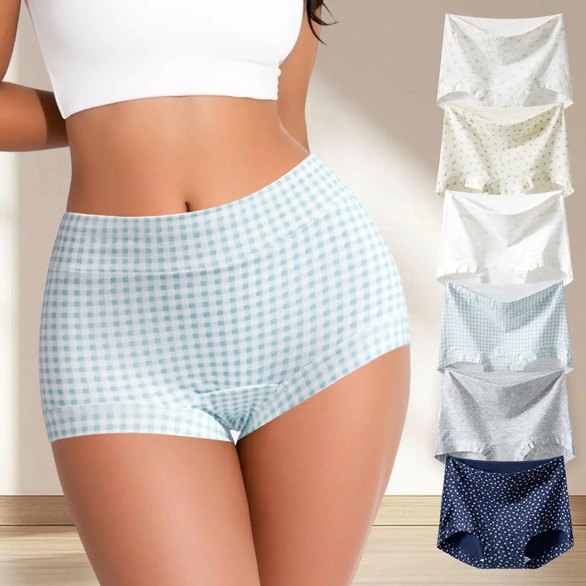 Hotcom Women's High Waist Cotton Panties, 6-Pack Basic Briefs, Soft Breathable Lingerie with Comfortable Fit for Everyday & Bridal Wear, Cute
