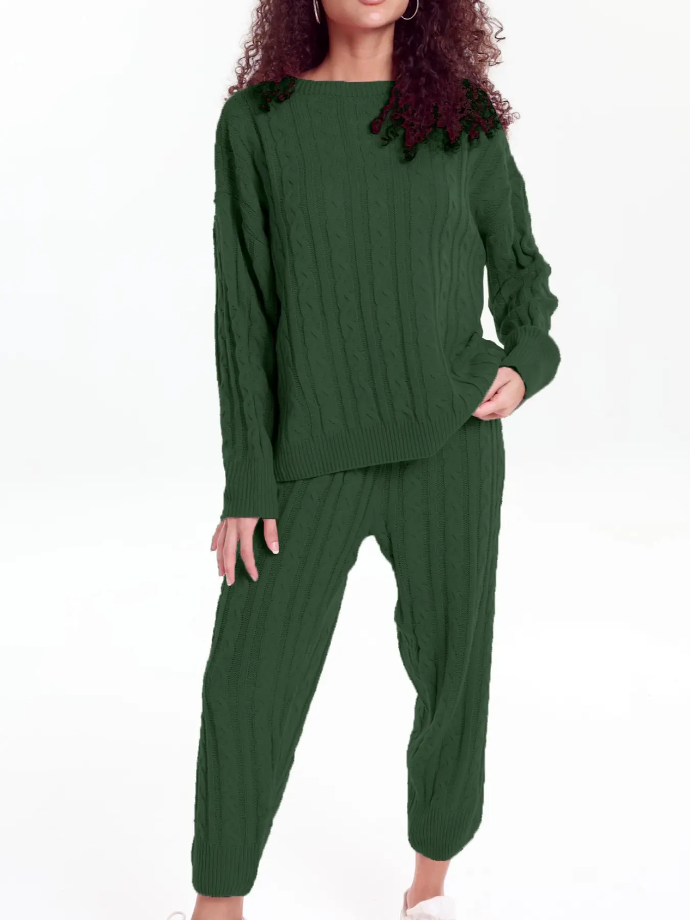 Two-Piece Set for Autumn and Winter, Long Sleeve Pullover Sweater with Knit Long Pants, Casual Minimalist for Everyday Wear