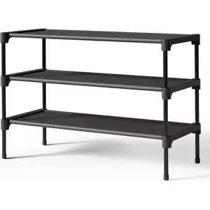 [New deal] - Shoe Rack - Non-Woven Shoe Rack Shelf, Shoe Organizer for Closet, Entryway, Garage & Corridor, Stackable Shoe Shelves, 27.5" Wide - 3 Tier, Black