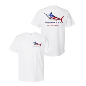 Men's Patriotic American Flag Marlin Fishing T-Shirt, 250th Anniversary Tees - Saltwater Born 250th Anniversary Men's Tops