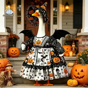 Halloween Porch Goose Outfit Pumpkin Skull Bat Print Goose Clothes with Hat and Wing Goose Costume for Lawn Patio Outdoor Decor