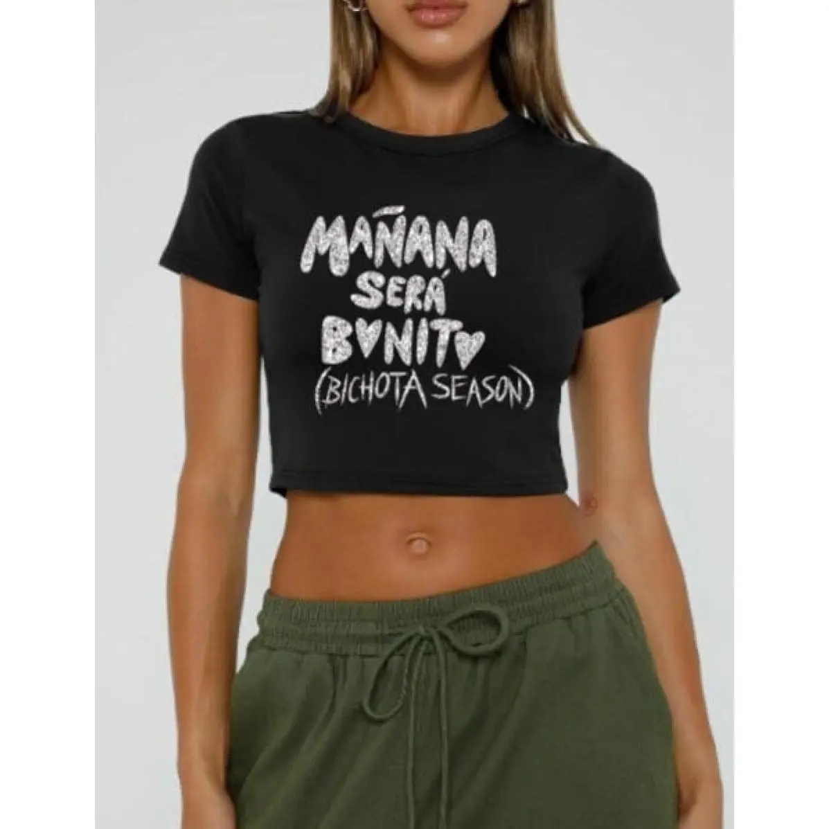 Karol G | Bichota Season Tour | Manana Sera Bonito Album Shirt Karol G Bichota Season Silver Glitter Crop Top, Limited Edition