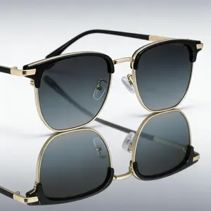 Men's Retro Half-Frame Browline Sunglasses - 2026 Vintage Ins Style Trendy Styling Outdoor Shades, UV-Protected Fashion Eyewear for Daily Casual & Outdoor Use, Trendy Styling Sunglasses