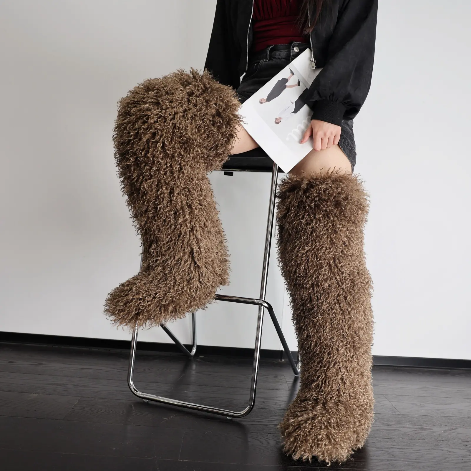 72cm imitation Tan sheep cocoa brown