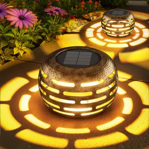 SummerVibes Solar Lanterns Outdoor Waterproof: 2 Pack Hollow Out Retro Metal Solar Lights - Decorative Atmosphere Table Lantern - Gifts for Women Mother's Day Garden Yard Patio Outside & Indoor Tabletop Decor