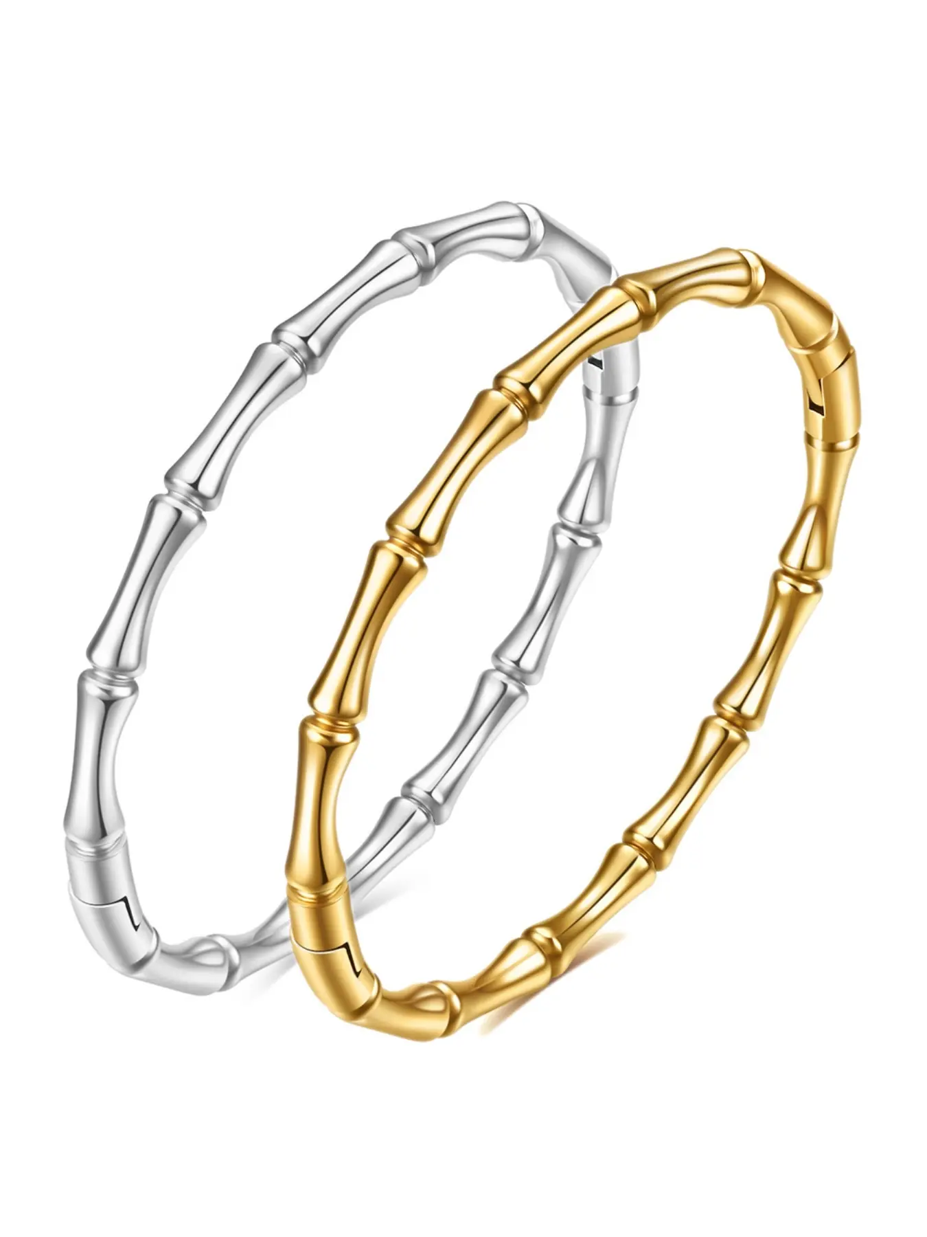 18K Gold Plated Bamboo Bracelet for Women, Fashion Bracelet, Exquisite Bracelet, Stainless Steel Open Cuff Bangle, Minimalist Stackable Wristband, Waterproof Tarnish-Free Jewelry Gift