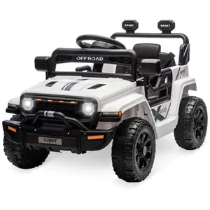 12V Ride On Truck Car with Parent Remote Control, Steering Wheel Music, 4-Wheel Spring Suspension, LED Lights, 2 Speeds, Available in White, Pink, and Red, Suitable for Ages 3-5