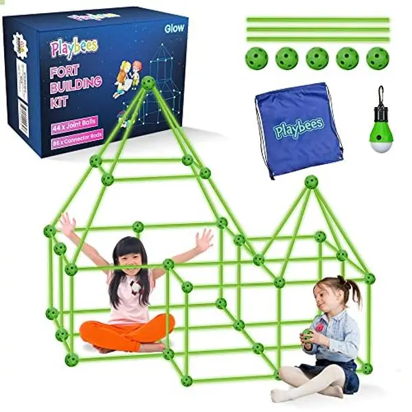 Playbees Glow in The Dark Fort Building Kit - STEM Learning Construction Toy for Kids, 132 Pieces