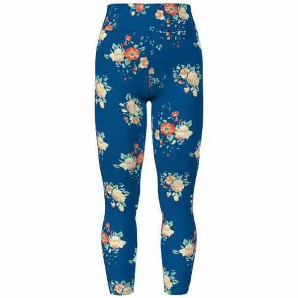 LuLaRoe Women's Fitted Full-Length Leggings - Blue Orange Floral Print, Buttery Soft Brushed DTY Polyester Spandex Fabric, Highly Elastic Waistband, Smooth Finish, Soft Texture, Form-Fitting Bottom