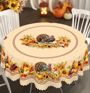 PLUMLIK Fall Harvest Decor Tablecloth with Turkey Pumpkin Maple Leaf Sunflower Patterns, Vintage Rectangular Round Table Cover, Autumn Decor Suitable for Thanksgiving Day Holiday Indoor Outdoor, Farmhouse Home Table Decoration, Kitchen Accessories