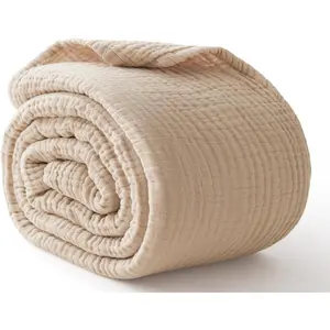 100% Cotton King Size Blankets for Bed 108" x 90", 6 Layers Cooling and Soft Muslin Throw Blanket, Lightweight Quilt Bedspread Coverlet, Gauze Blanket for Adults All Season, Linen Beige