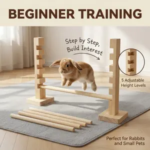 Rabbit Agility Training Rack, Training Aid, Small Pet Toy, 5 Height Adjustable Levels, Wood Texture, Tool-Free Assembly, Pet Exercise Equipment