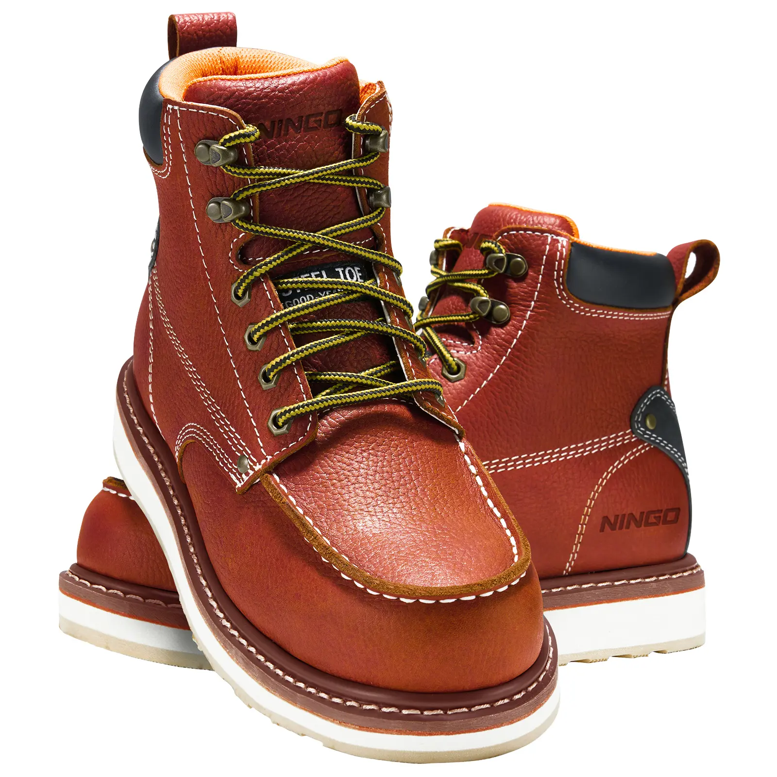 [WIDE SIZE] Men's Work Boots – HISEA NINGO Steel/Soft Toe, 6" Waterproof & Slip Resistant for Construction, Industrial Safety Boots