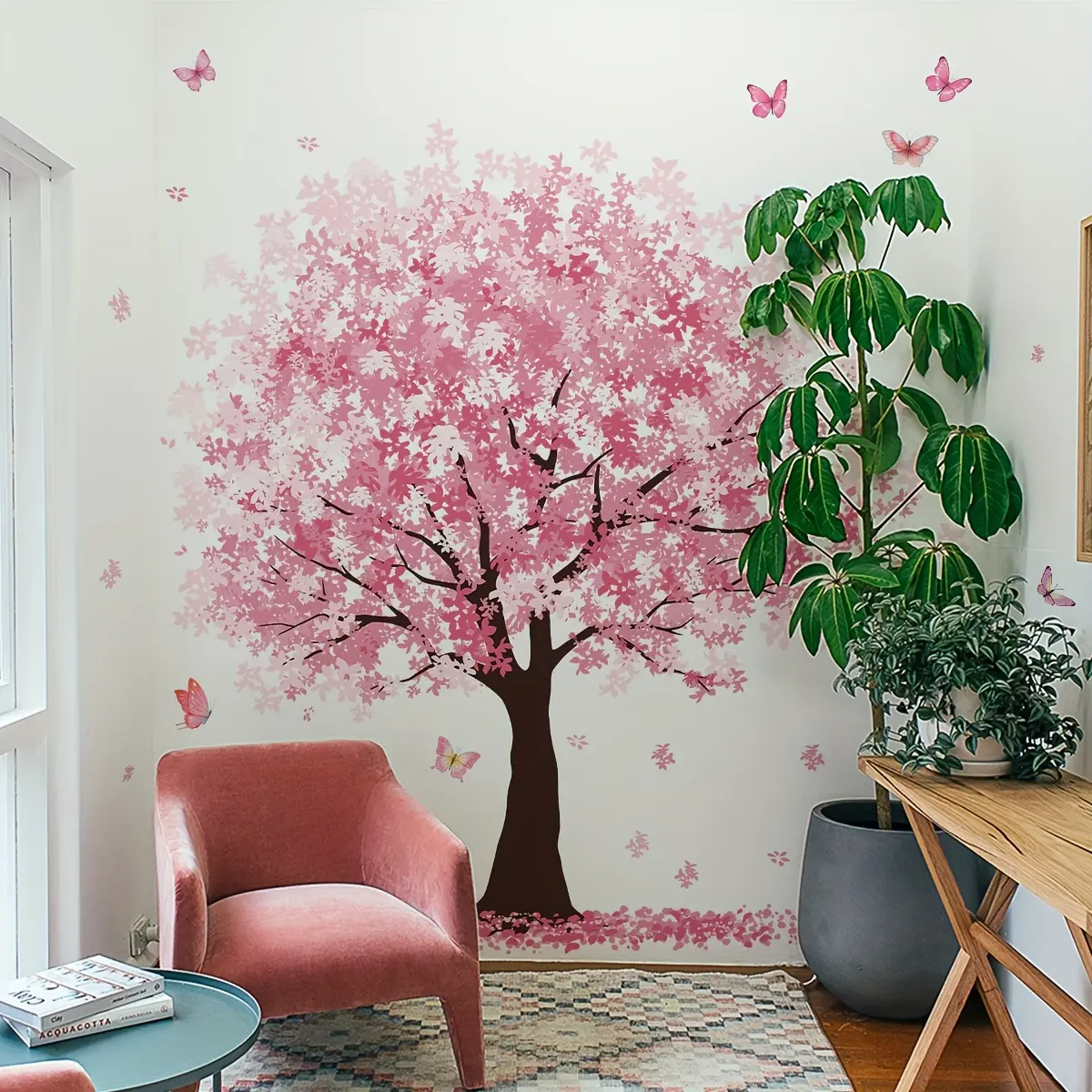 A set (30*90cm*2 pieces) of pink big tree wall stickers for bedroom, living room, bathroom background wall. Wall sticker for beautification and decoration, Wall Decal, Decorative wall sticker, Home Decor. M12071-YX