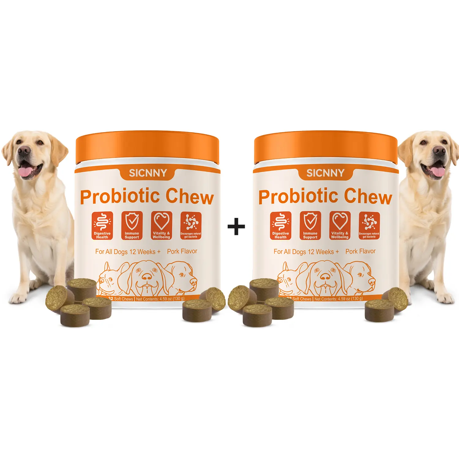 8-in-1 Multivitamin Soft Chews for Dogs – Probiotics, Gut & Immune Support – Natural Pork Flavor