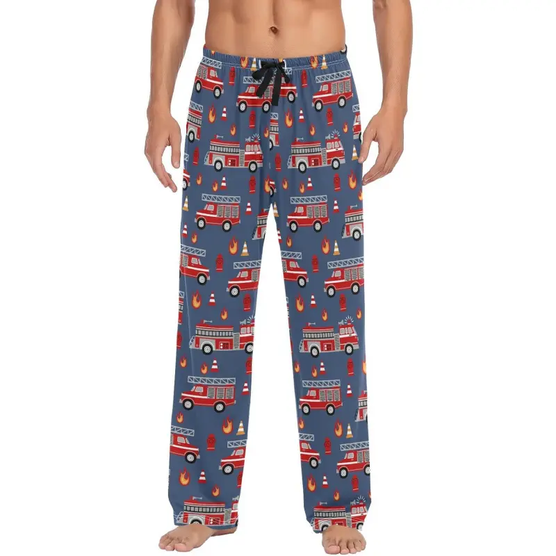 Men's Pajama Pants Super Soft Fire Trucks Sleep Lounge Pants Pjs Bottoms with Pockets Big Casual Long Lightweight Modal Polyester Spandex Elastic Waistband Drawstring Nightwear Day Loungewear Menswear Stylish Cotton Homewear Pyjamas