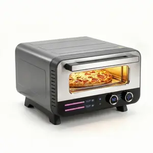 Pizza Oven 15L 1700W, 80-400℃, 2 Mins Bake 12" Pizza, Stainless Steel Front, 320*319mm Pizza Stone, Electronic control