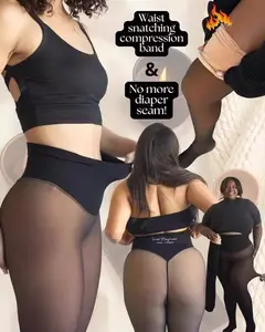 Comfort Compression Design Seamless Leggings Magic Fleece Lined  Waisted Plus Size S to XL 4Colors Light Brown Fur Smooth Single Seam Supportive Compression Cozy Fleece Lining opaque tights