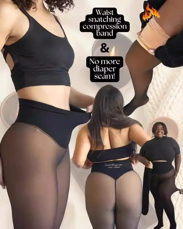 Comfort Compression Design Seamless Leggings Magic Fleece Lined  Waisted Plus Size S to XL 4Colors Light Brown Fur Smooth Single Seam Supportive Compression Cozy Fleece Lining opaque tights