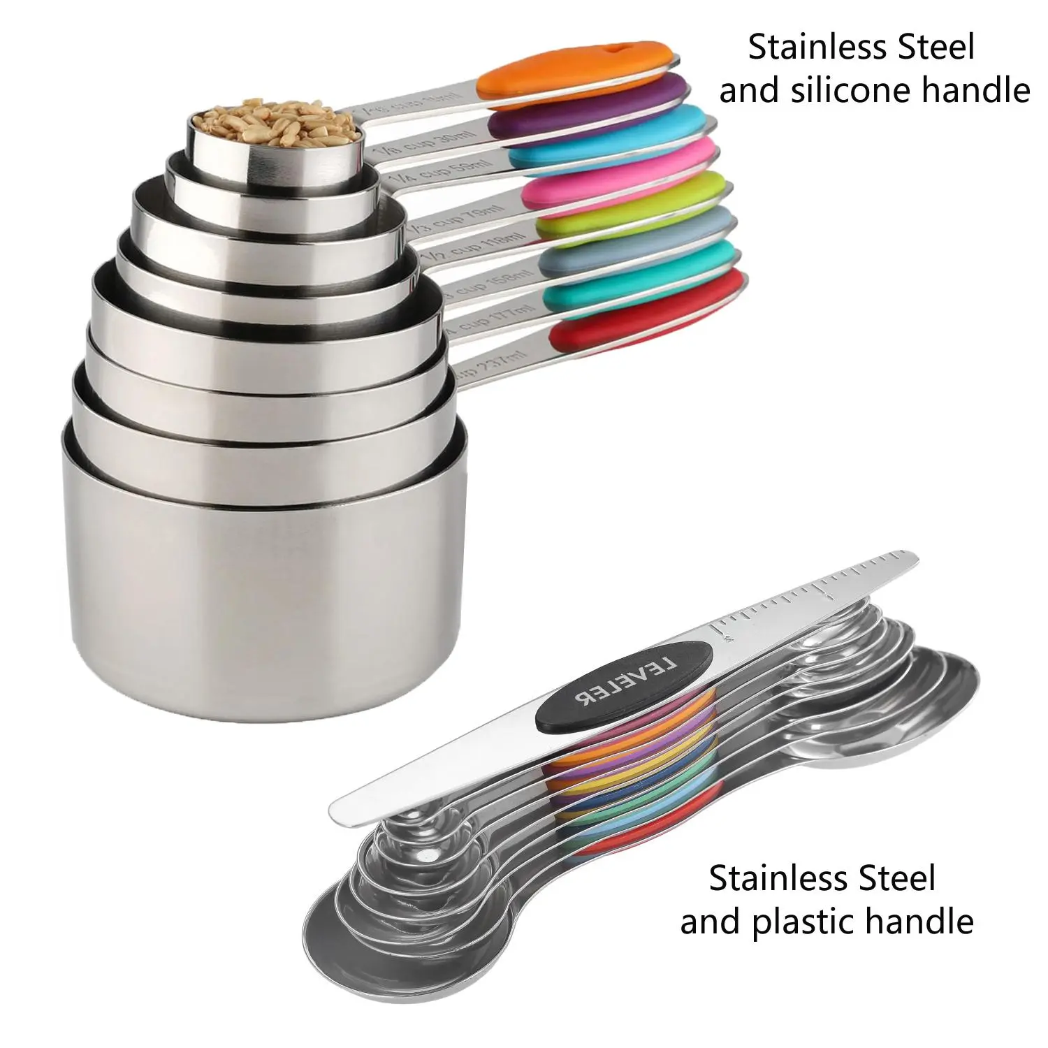 Stainless Steel Measuring Cup & Spoon Set, 8/17 Pcs Double-Ended Magnetic Measuring Cups & Spoons, Baking Tool Set for Home Kitchen, Food Measuring Tool, Utensils, Kitchen Gadgets