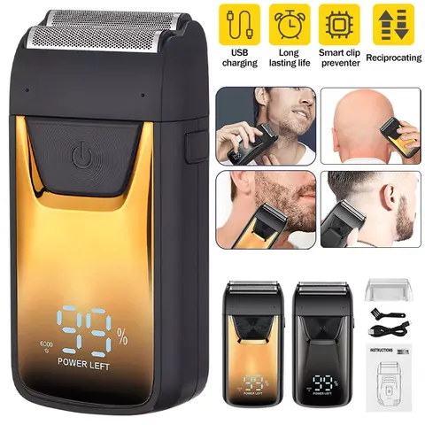 Men's Electric Foil Shaver - 3 Adjustable Speeds, Waterproof, Travel Size, USB Rechargeable, LED Display, Wet/Dry Twin Floating Head, Stainless Steel, Lightweight Facial Beard Trimmer for Daily Flawless Smooth Shave Grooming