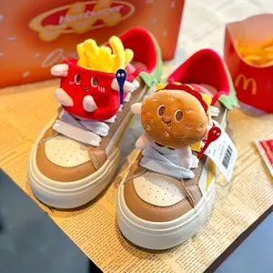 [Cartoon Food Plush Skate Shoes] TUOPIN Cartoon Food-Themed Whimsical Burger & Fries Plush Skate Shoes - Thick Sole, Fabric Lining for All Seasons
