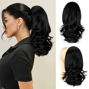 HIUSVO Ponytail Extension 12 Inch Wavy Pony Tail Clip in Claw Hair Extensions Synthetic Hairpiece Natural Looking for Women