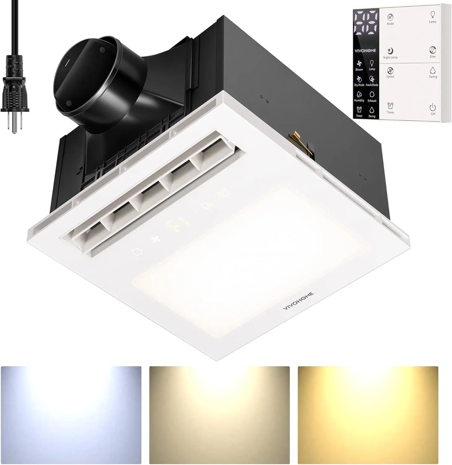 VIVOHOME Bathroom Exhaust Fan with Humidity Sensor & LED Light, Ceiling Mount Ventilation & Blower Fan, 160 CFM DC Motor, 3 Color Temperatures, Remote Control, Oscillating Louver, Designed for Summer