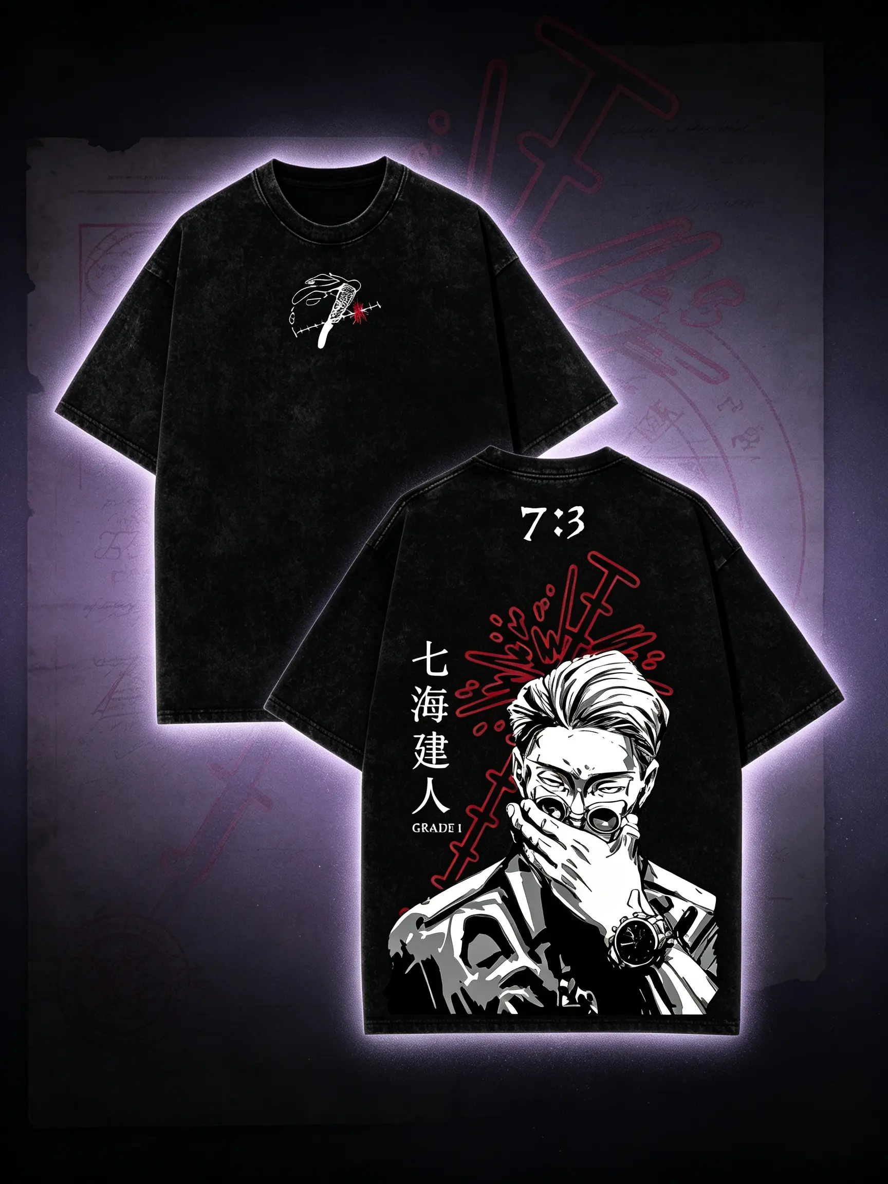 Kento Nanami - Jujutsu Kaisen Anime Double Printed Vintage Washed Unisex Oversize Anime Manga Washed Heavyweight Cotton T-shirt, gifts For Anime Fan, Anime Lover Jujutsu Kaisen anime merchandise viral tiktok shirt