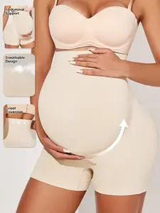 Maternity High Waist Support Shorts, Pregnancy Clothes, Seamless 3D Knit Pregnancy Shapewear, Expandable Abdominal Panel, Breathable Four-Way Stretch Fiber
