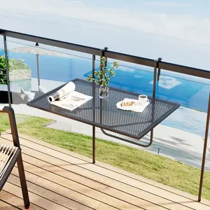 COSTWAY - Outdoor Folding Hanging Table with Metal Frame-Black